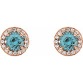 14K Rose 5 mm Natural Aquamarine & 1/8 CTW Natural Diamond Earrings